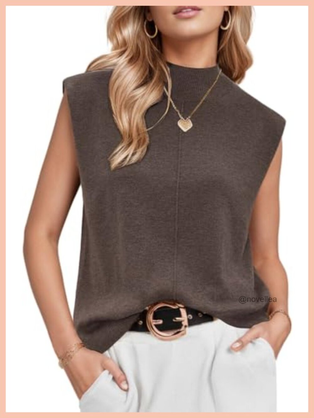 Women's Wool Blend Mock Neck Sleeveless Sweater Vest Relaxed Fit